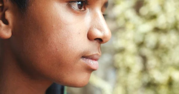 Side Profile Young Indian Boy Outdoors — Stock Photo, Image