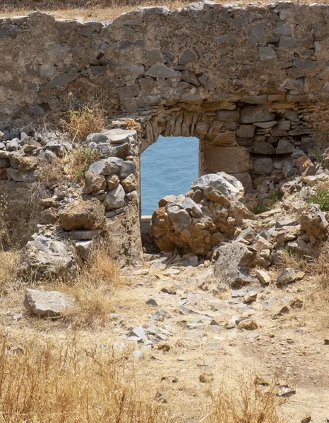 Vertikální Snímek Části Historické Pevnosti Spinalonga Severovýchodní Krétě Řecko — Stock fotografie