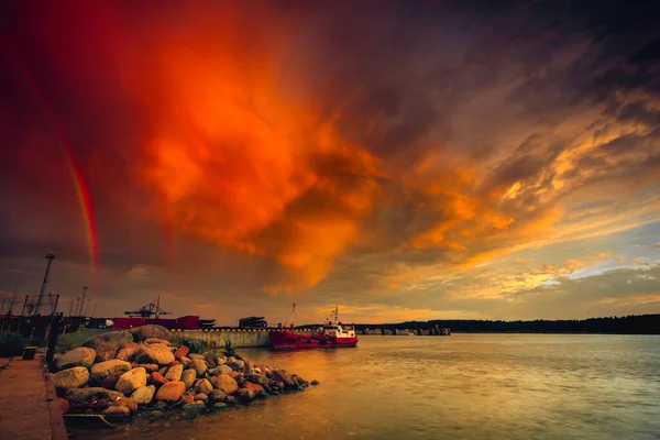 Beautiful View Port Klaipeda Lithuania Sunset — Stockfoto
