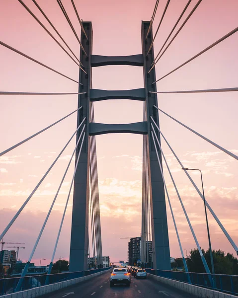 Beautiful View Cable Stayed Bridge Sunset — Stockfoto