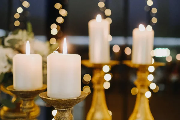 Beautiful View Decoration Candles Bokeh Lights Background — Stok fotoğraf