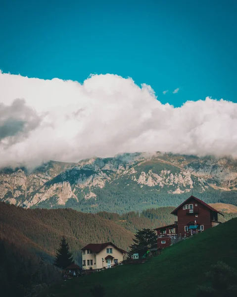 Een Prachtig Uitzicht Een Landschap Met Huizen Grote Bomen Onder — Stockfoto