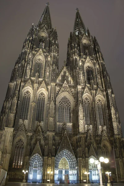 Megvilágított Kölni Katedrális Éjjel Koelner Dom Bei Nacht — Stock Fotó