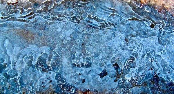 Μια Υφή Από Μπλε Φυσαλίδες Πάγου Μια Παγωμένη Λίμνη — Φωτογραφία Αρχείου