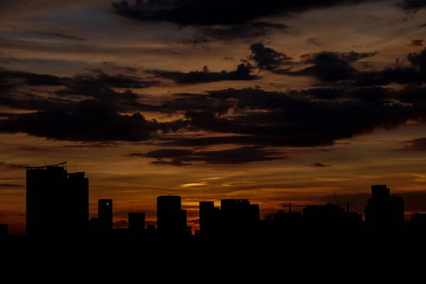 Closer Capture Buildings Structures Creating Silhouette Sunset Bangkok Thailand — Foto de Stock