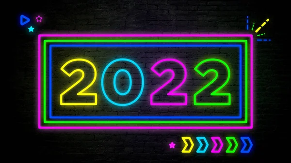 Uma Ilustração Neon Brilhando Banner 2022 Para Fundos Ano Novo — Fotografia de Stock