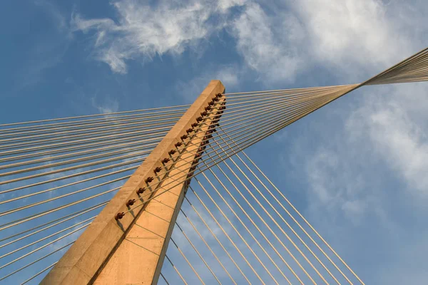 Beautiful View Bridge Steel Cables Blue Sky — Stockfoto
