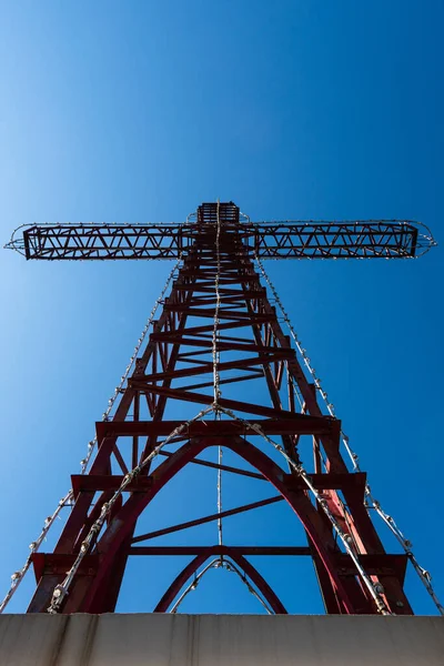Low Angle Shot Electric Network Tower Blue Sky Fossombrone Marche — Stock Fotó