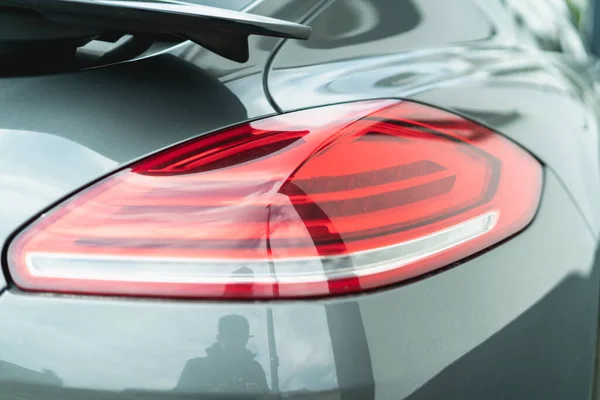 Closeup Shot Backlight Modern Gry Car — Stock Photo, Image