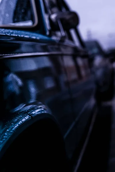 Close Velho Carro Azul União Soviética Coberto Gotas Chuva — Fotografia de Stock