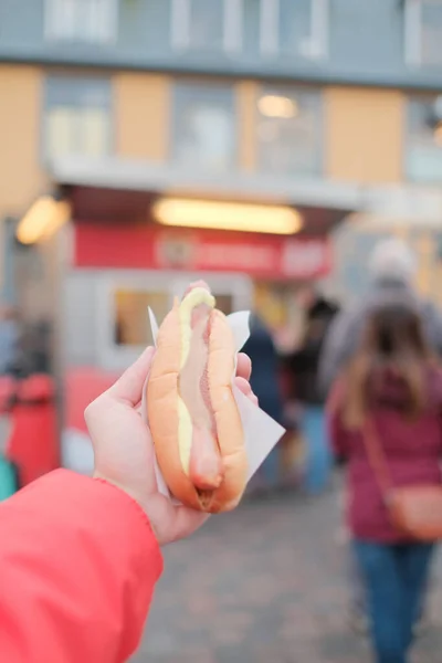 Zbliżenie Ujęcia Islandzkiego Hot Doga — Zdjęcie stockowe