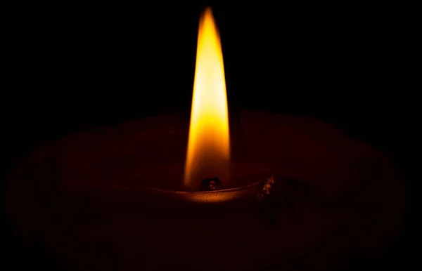 Macro Shot Burning Candle Flame Black Background Copy Space — Stock Photo, Image