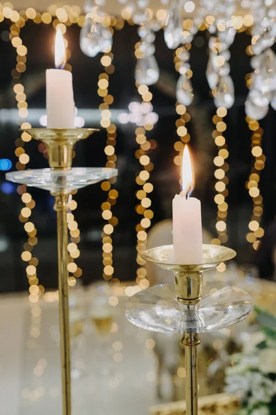 Vertical Shot Beautiful View Decoration Candles Bokeh Lights Background — Stok fotoğraf