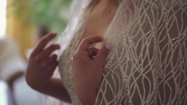Zbliżenie Wideo Panny Młodej Przygotowuje Się Ślubu — Wideo stockowe
