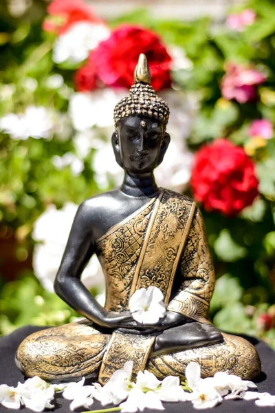 Vertical Closeup Statue Buddha Background Garden — Stockfoto