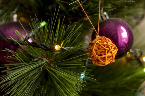 Closeup Shot Christmas Tree Colorful Decorations — Fotografia de Stock