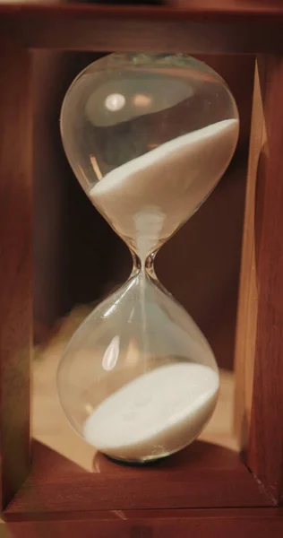 Sand Flowing Hourglass Ideal Concept Counting Time Future — стоковое фото