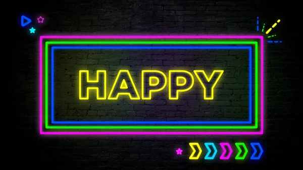 Ilustracja Neonu Świecącego Transparentem Happy Tle Nowego Roku — Zdjęcie stockowe
