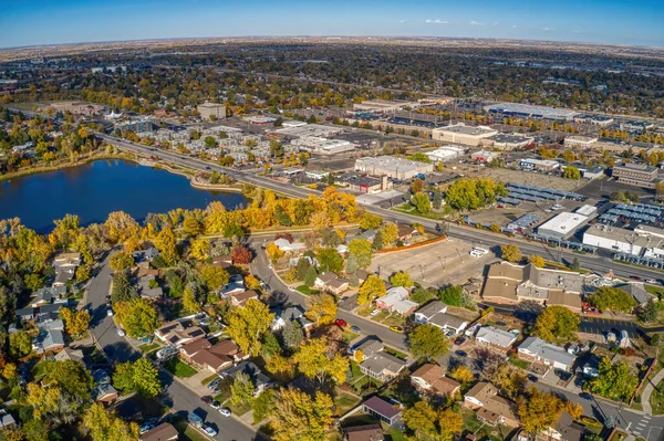Letecký Snímek Předměstí Denver Thorntonu Coloradu Během Podzimu — Stock fotografie