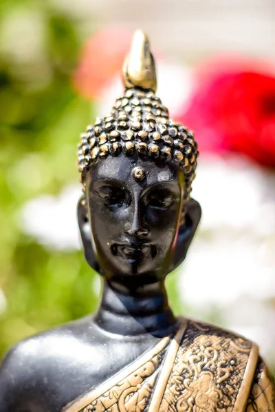 Vertical Closeup Statue Buddha Background Garden — 图库照片