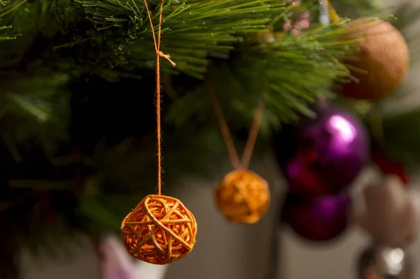 Closeup Shot Christmas Tree Colorful Decorations — Stock Photo, Image