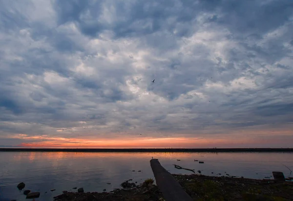 Scenic View Ocean Bright Sunset Sky Background — Fotografia de Stock