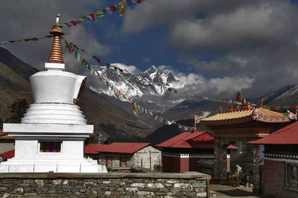 Complexe Monastère Tengboche Népal Avec Vue Sur Everest Lhotse Arrière — Photo