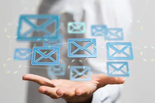 Rendered Email Icons Hovering Person Hand — 图库照片