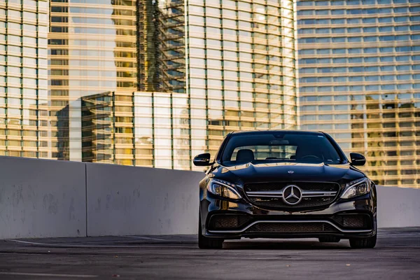 Las Vegas Egyesült Államok 2021 Október Fényes Fekete Mercedes C63 — Stock Fotó