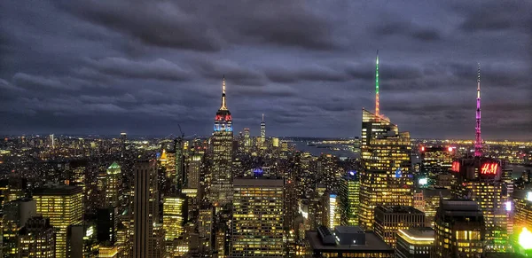 Чудовий Вигляд Освітленого Рокфеллер Центру Вночі Нью Йорку Сша — стокове фото