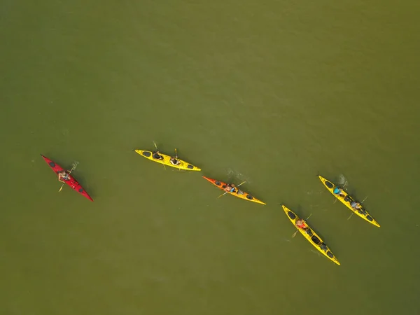 Top View Canoes Green Lake Daytime — Fotografia de Stock