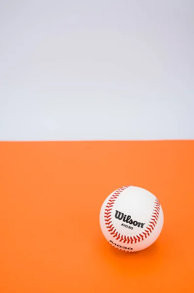 Inverigo Italy December 2021 Isolated Baseball Ball Orange Paper Background — 图库照片