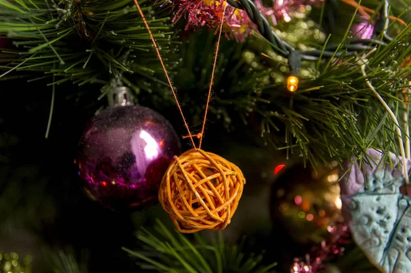 Closeup Shot Christmas Tree Colorful Decorations — Fotografia de Stock