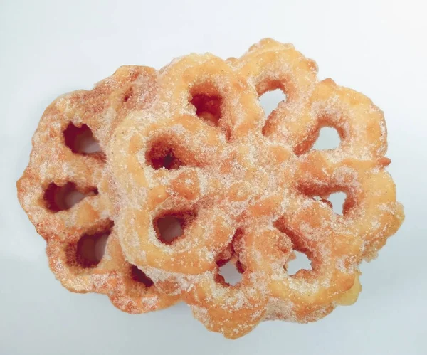 Closeup Bunuelos Fritters Dusted Sugar — Foto Stock
