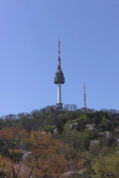 Tiro Vertical Uma Torre Seul Montanha Namsan Sob Céu Limpo — Fotografia de Stock
