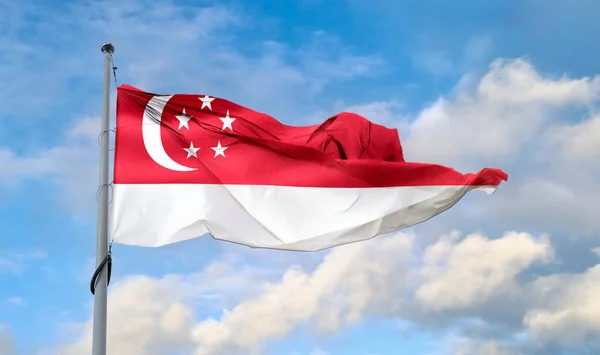 Singapore Flag Realistic Waving Fabric Flag — Stock Photo, Image