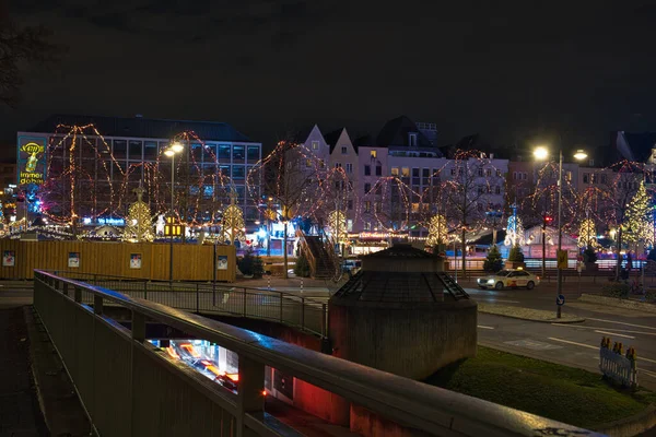 Cologne Allemagne Déc 2021 Vue Sur Traditionnel Marché Noël Eau — Photo