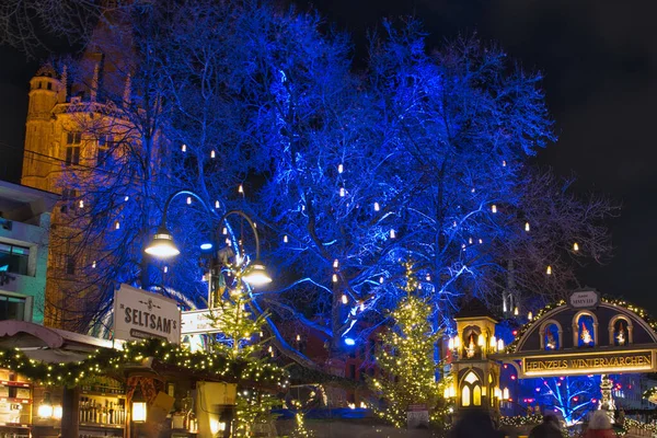 Colônia Alemanha Dezembro 2021 Árvore Iluminada Colorida Mercado Natal Colônia — Fotografia de Stock