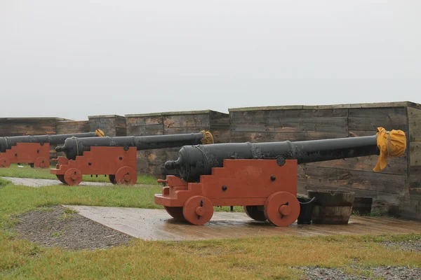 Number Old Cannons Outdoors Rainy Weather — Stockfoto