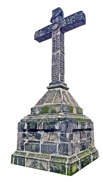 Plan Vertical Une Vieille Statue Croix Isolée Sur Fond Blanc — Photo