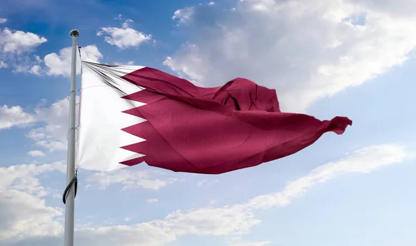 Illustrazione Una Bandiera Del Qatar Bandiera Tessuto Sventolante Realistica — Foto Stock