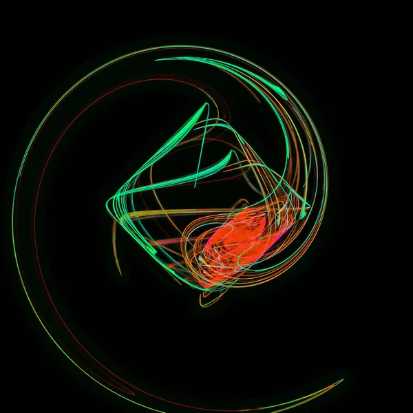 Illustration Bright Neon Green Swirls Long Exposure Isolated Black Background — Fotografia de Stock