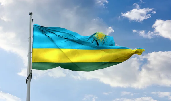 Bandeira Ruanda Bandeira Tecido Ondulante Realista — Fotografia de Stock