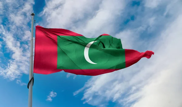 Bandera Maldivas Bandera Tela Ondeante Realista — Foto de Stock