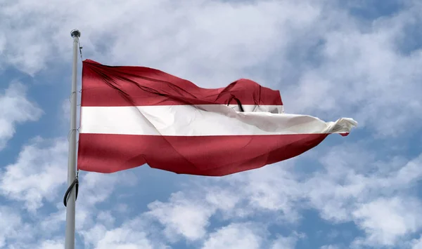Lotyšská Vlajka Realistický Vlající Textilní Prapor — Stock fotografie