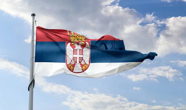 Сербія Прапор Реалістичний Махаючи Тканиною Прапор — стокове фото