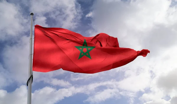 Marokkói Zászló Reális Lengő Szövet Zászló — Stock Fotó