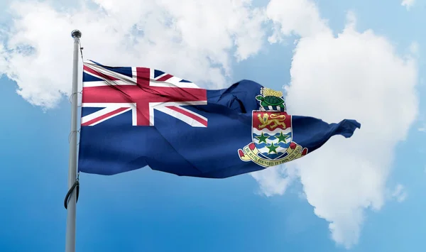 Eine Flagge Der Cayman Islands Realistisch Schwenkende Stofffahne — Stockfoto