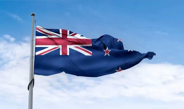 Flaga Nowej Zelandii Realistyczna Flaga Tkaniny Machającej — Zdjęcie stockowe