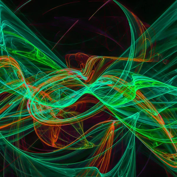 明亮的霓虹灯绿色涡旋的一个例子 长期暴露在黑色背景上 — 图库照片